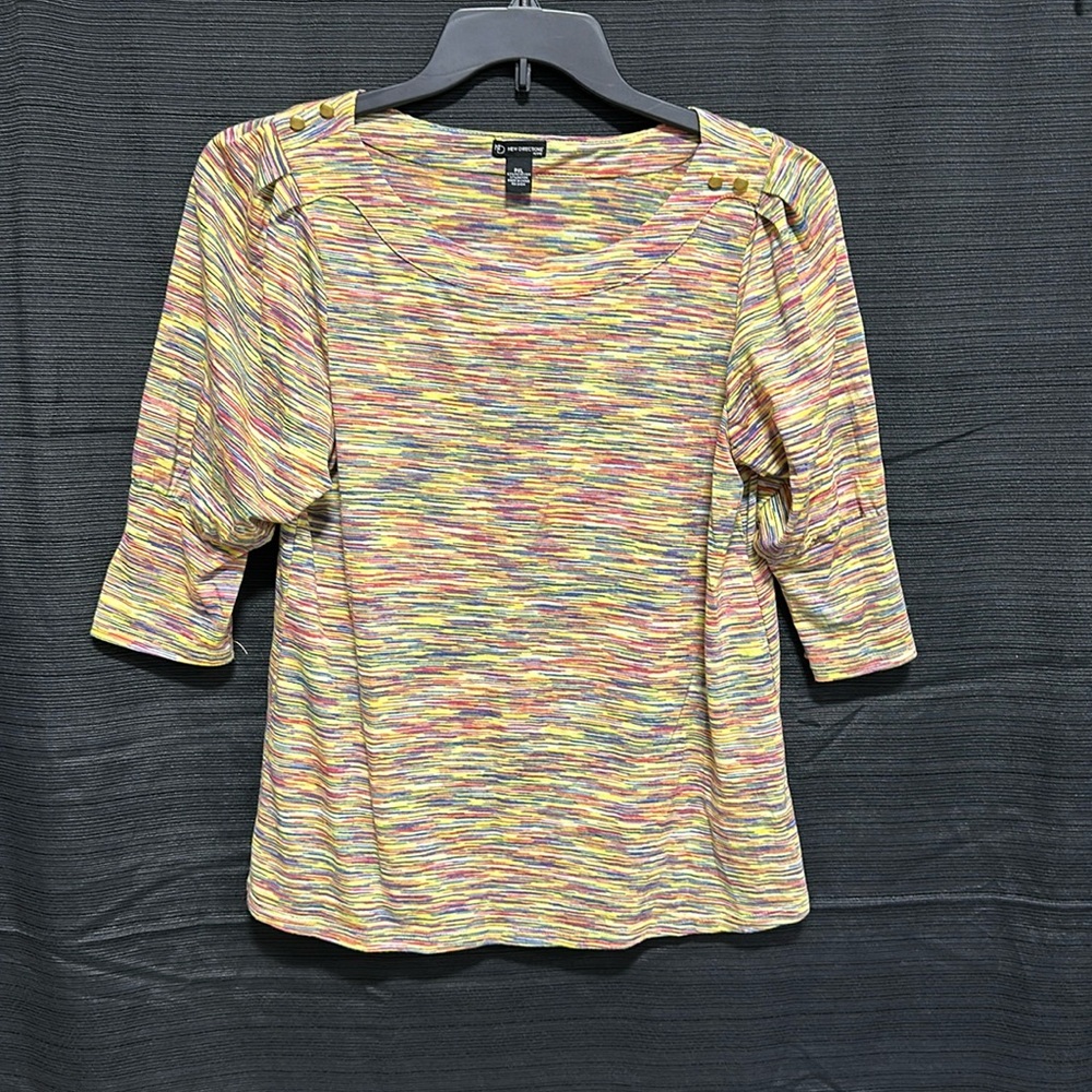New Directions Petite PXL Yellow Rainbow Color Shirt Top 3/4 Sleeve /‎ Box 1-55